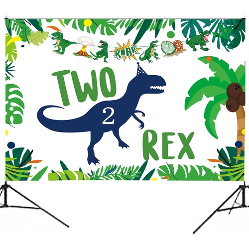 Dinosaur 2nd Birthday Party Backdrop,Two Rex Dinosaur Party Decorations,Dinosaur Birthday Party Supplies 2 Year Old Boy,2nd Birthday Decorations for Boys Dinosaur Birthday Party Supplies