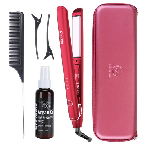 Professional Salon Hair Straightener Heat Protector for Hair Styling: 2 in 1 Tourmaline Ceramic Flat Iron for All Hair Types Adjustable Temperature High Heat - Pink