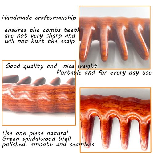 Sitronugras Handmade Wide Tooth Wooden Comb, Head Scalp Massage Comb, Sandalwood Hair Comb Hair Pick, Anti-Static Natural Hair Detangler Wood Comb For Men and Women with free pouch