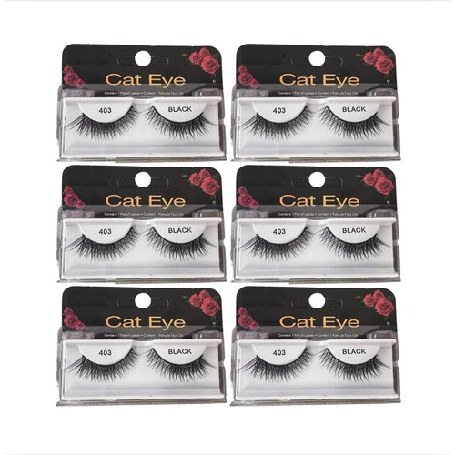 Cat EYE False Eyelashes 403 Black 6 PAIR PACK ~ featuring a dramatic cat-eye effect and a crisscross pattern for added volume and length