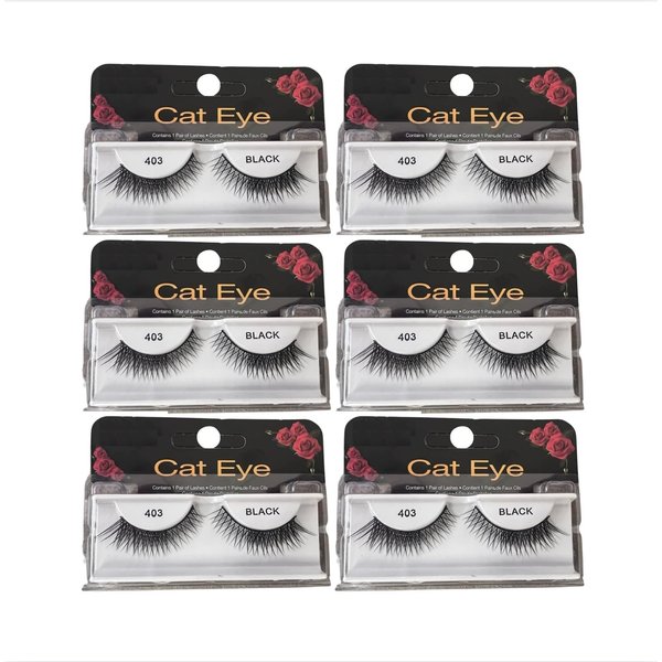 Cat EYE False Eyelashes 403 Black 6 PAIR PACK ~ featuring a dramatic cat-eye effect and a crisscross pattern for added volume and length