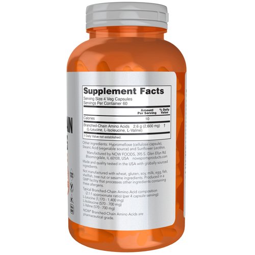 NOW Foods Sports Nutrition, Branched Chain Amino Acids, With Leucine, Isoleucine and Valine, 240 Veg Capsules