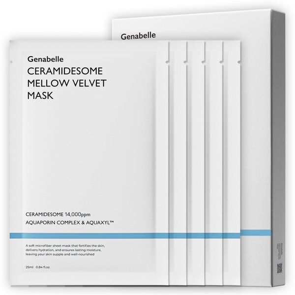 Genabelle Ceramidesome Mellow Velvet Mask - Deep Moisturizing & Soothing Face Mask with Ceramide, Vegan Formula for Sensitive Skin, Hydrating Korean Skincare for Dry & Damaged Skin, 5pcs