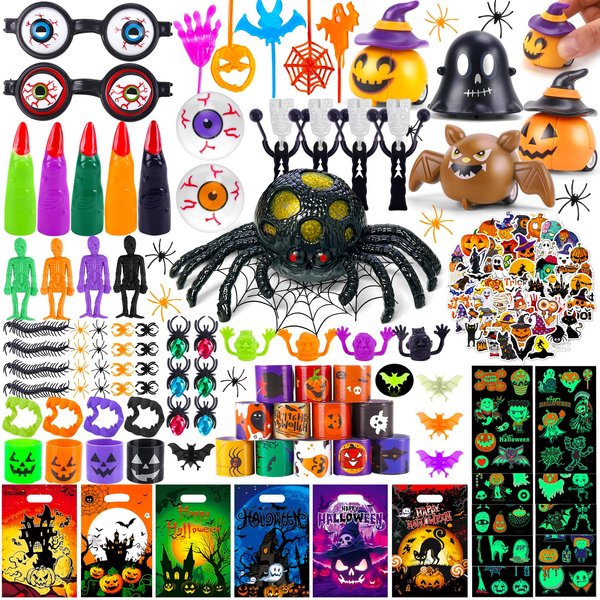 205PCS Halloween Party Favors for Kids, Halloween Bulk Toys for Party Supplies Halloween Classroom Favors Non-Candy Halloween Treat Bag Fillers Halloween Gifts for School Kids Boys Girls Prizes