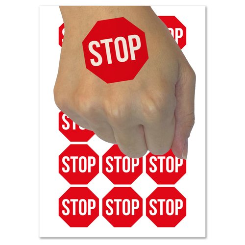 Stop Sign Temporary Tattoo Water Resistant Fake Body Art Set Collection - 54 1" Tattoos (1 Sheet)