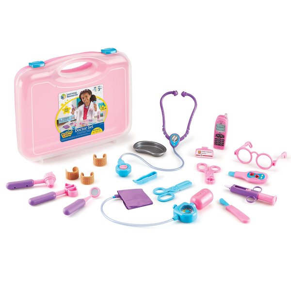 Learning Resources Pretend and Play Doctor Kit - 19 Piece Set, Ages 3+ Doctor Kit for Kids, Pink Doctor Costume, Toy Medical Kit, Toddler Social Emotional Learning Toys