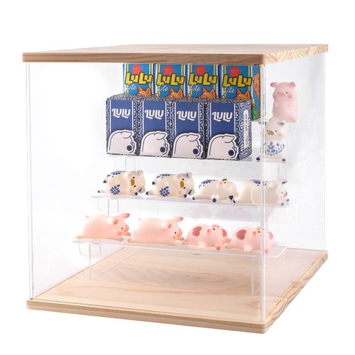 Nynelly 5 Tier Clear Acrylic Display Case Stand Assemble Countertop Box Storage Cube Organizer Dustproof Protection Showcase for Action Pop Figures Collectibles Toys,Transparent Steps,Walnut