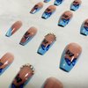 Ballerina French Tip Press on Nails Medium Length, Square Blue Butterfly Design Fake Nails Nude With Rhinestones False Nails Full Cover Glue on Nails Acrylic Artificial Nails stick on Nails 24Pcs