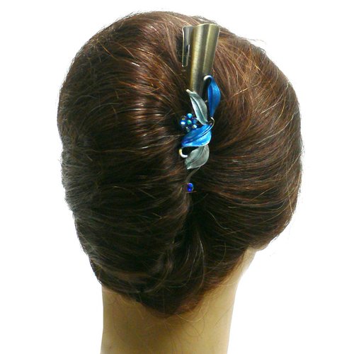 JCGY Flower Metal Alligator Beakclip Duckbill Long Narrow Hair Clip blue For All Hair Type