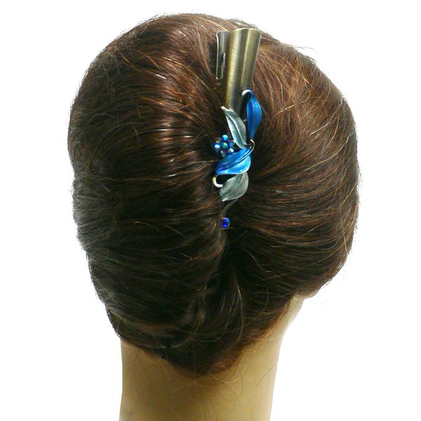 JCGY Flower Metal Alligator Beakclip Duckbill Long Narrow Hair Clip blue For All Hair Type