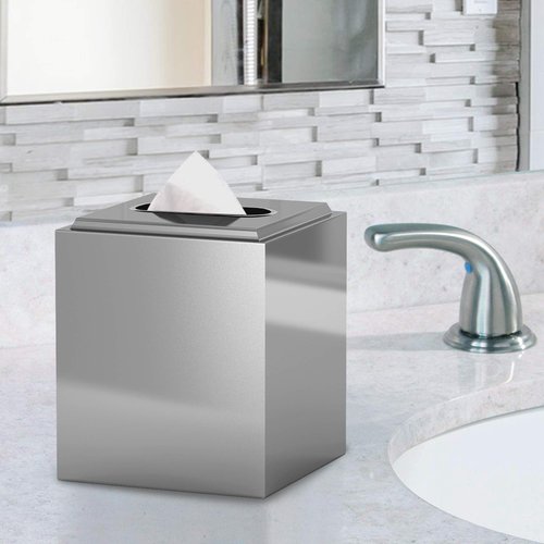 nu steel Co Boutique Cover,Part of Our Merlot Accessory Set Stainless Steel Square Facial Tissue Box Holder for Bathroom Vanity Countertops,Bedroom Dressers-Shi, Shiny Chrome Finish