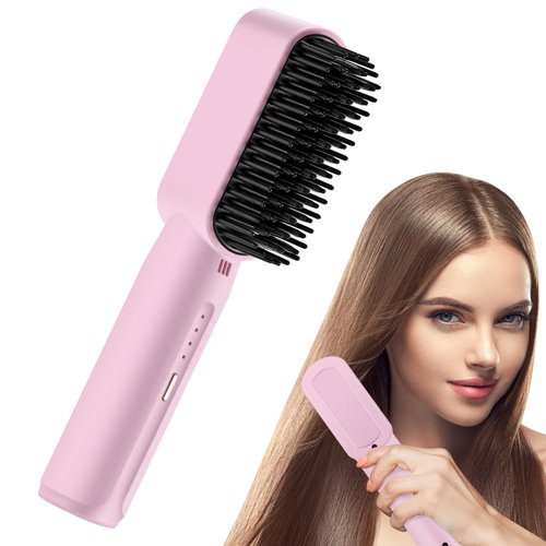 Haosens Cordless Hair Straightener Brush (Type-C Rechargeable), Portable Hair Straightener Comb Straightening Brush with Negative Ion for Women - 3 Temps 20s Fast Heating, Lightweight for Travel, Home