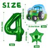 5Pcs Tractor Balloons, Green Tractor Birthday Number Mylar Foil Balloon Farm Theme 4th Birthday Party Supplies Decor (4th)
