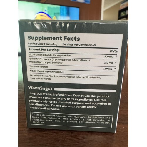 Reus Research NAD+ Nicotinamide Riboside 900mg, Liposomal NAD with Resveratrol, Skin Aging Support Supplement, 80 Capsules