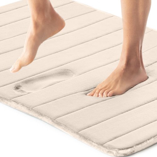 Gorilla Grip Memory Foam Bathroom Rug, Soft Absorbent Comfort Velvet Bath Mat, Dots on Underside, Washable Bathmat, Thick Cushioned Shower Floor Carpet Rugs Room Décor Accessories, 36x24 Mat Champagne