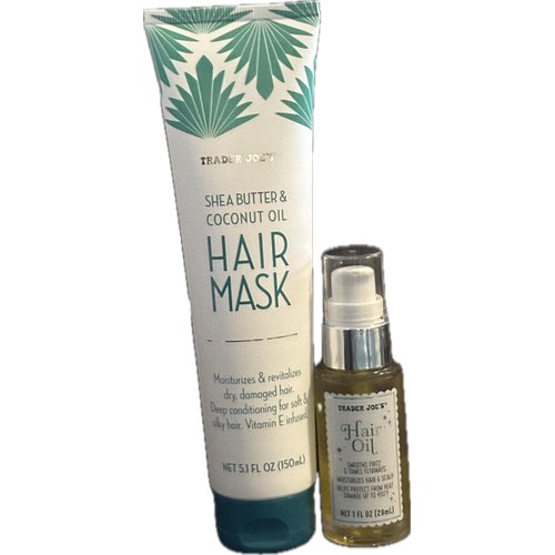Trader joes Hair oil (1 fl oz) and Shea Butter & Coconut Oil Hair Mask (5.1 fl oz) - one of each