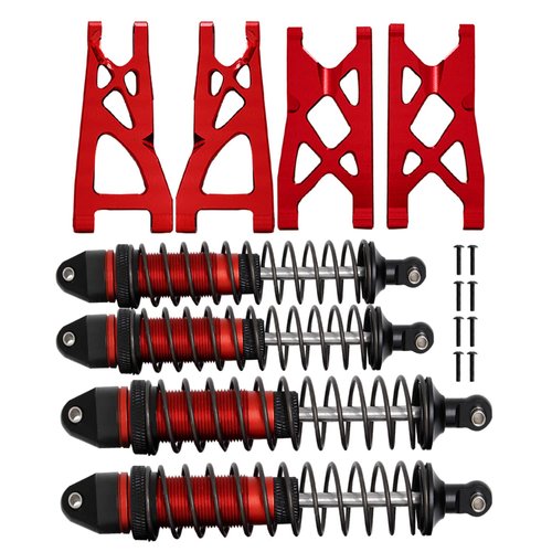 RCMYou RC Shocks & Suspension Arm Upgrades for 1/10 Arrma Vorteks 4x4 3S Blx,Granite/Senton 4x4 4WD Mega 550 & 3S Blx,4PCS Front Rear Full Alloy Big Bore Shocks & A Arms Hop Ups Set,Red