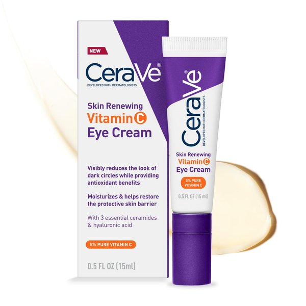 CeraVe Skin Renewing Vitamin C Eye Cream | Vitamin C, Hyaluronic Acid, Ceramides & Caffeine | Under Eye Cream For Dark Circles and Puffiness | Fragrance Free & Ophthalmologist Tested | 0.5 Fl. Oz