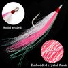 Bucktail Teasers Fishing Hooks Saltwater Fluke Flounder Rig Fishing Hooks Bucktail Mylar Teasers Inserted for Catfish Cod Flounder Fluke Hi/Lo Rig Three Colors 6/12pcs
