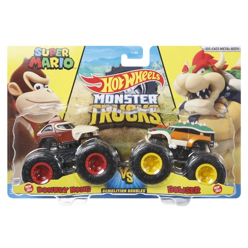 Hot Wheels Monster Trucks Pack 2 Nintendo Toy Cars 1:64 Scale Gift for Kids 3+ Years (Mattel HDH82)
