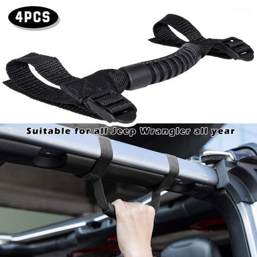 4 x Roll Bar Grab Handles Grip Handle for Jeep Wrangler YJ TJ JK JKU JL JLU Sports Sahara Freedom Rubicon X & Unlimited 1955-2024 (Black)