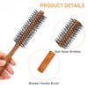 Ball-Tipped Round Hair Brush with Wooden Handle and Nylon Bristles for Short Hair, Bangs, Men's Beards, and Blow Drying