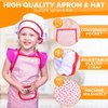 FUNERICA Kids Apron and Chef Hat Set for Girls and Boys. For Pretend Role Play, Cooking, Baking, Painting, and Gardening. Featuring Long Strap and Convenient Pocket in Bright Beautiful Red Color