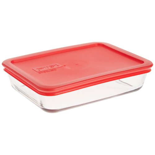 Pyrex 3-Cup Single Rectangular Food Storage Container with Lid, Non-Toxic, BPA-Free Lid, Tempered Non-Pourous Glass, Microwave, Dishwasher, Freezer and Oven Safe, Red