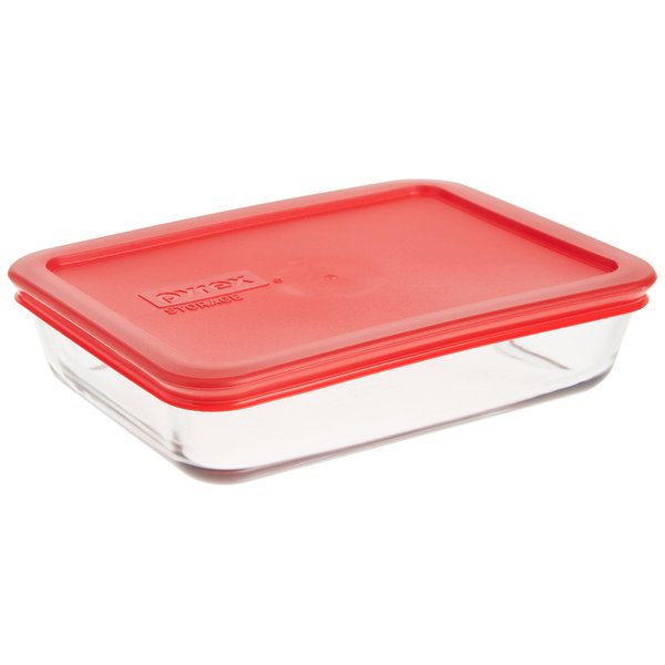 Pyrex 3-Cup Single Rectangular Food Storage Container with Lid, Non-Toxic, BPA-Free Lid, Tempered Non-Pourous Glass, Microwave, Dishwasher, Freezer and Oven Safe, Red