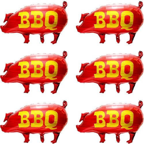 Cartoon Pig BBQ Party Balloons For Birthday Barbecue Picnic Cookout Fast Food Snacks Party Supplies, 6 Pack 4D Farm Animal Zoo BBQ Pig Foil Balloons For Wedding Baby Shower Summer Hawaiian