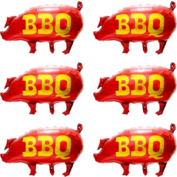 Cartoon Pig BBQ Party Balloons For Birthday Barbecue Picnic Cookout Fast Food Snacks Party Supplies, 6 Pack 4D Farm Animal Zoo BBQ Pig Foil Balloons For Wedding Baby Shower Summer Hawaiian