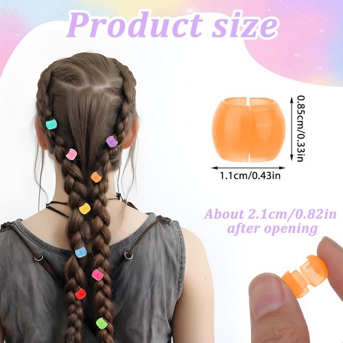 JJUNW 200Pcs Rainbow Mini Hair Beads Plastic Hair Clips Braid Clips Cute Hair Decorations for Kids Girls Women Hair Accessories()