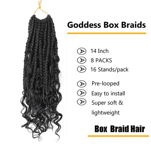 Goddess Box Braids Crochet Hair 14 Inch Boho Crochet Box Braids Pre-looped 8 Pack Bohemian Box Braids Crochet Braids Synthetic Braiding Hair Extensions for Black Women