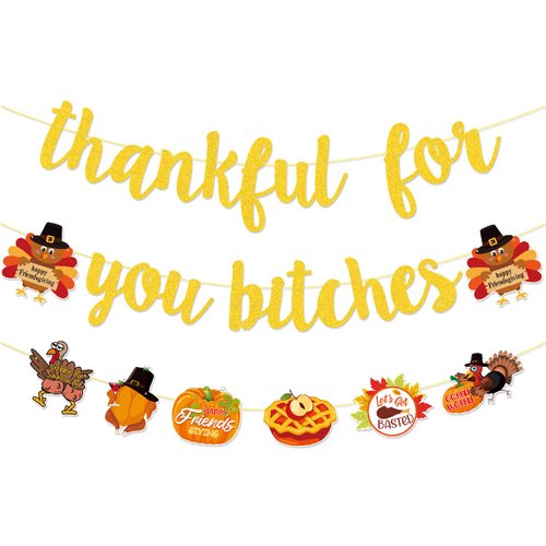 TF Thankful for You Banner, Gold Glitter Thanksgiving Banner for Mantel Fire Place, Friendsgiving...