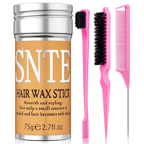 Hair Wax Stick, Slick Back Hair Brush Set 4Pcs, Wax Stick for Hair, Bristle Brush for Flyaways, Teasing Brush for Hair Styling, Edge Brush for Tame Frizz for Baby Hair, Rat Tail Combs for Parting