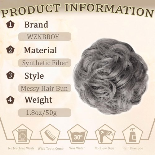 WZNBBOY Messy Bun Hair Piece Hair Bun Wavy Curly Scrunchies Chignon Ponytail Hair Extensions Fake Hair Bun Extensions Synthetic Tousled Updo Hairpieces for Women (Dark Grey)