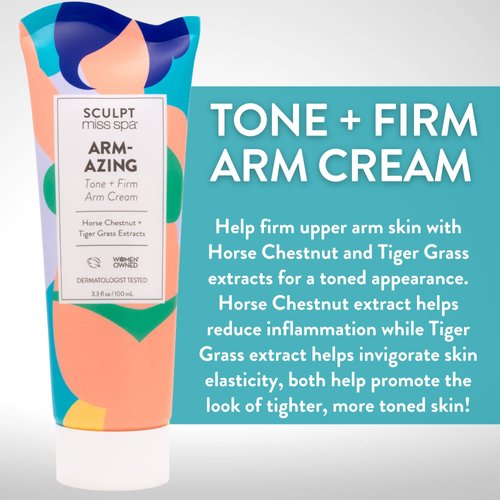 MISS SPA Tone Firm Arm Cream for Women, Help Firm Upper Arm with Horse Chestnut and Tigger Grass, Anti Aging Skin Care Products, Body Lotion, Firming Cream for Body 3.3 Fl oz