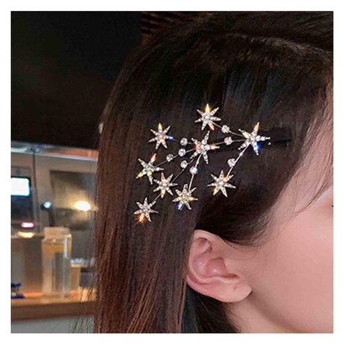 Iaceble Boho Sparkly Crystal Star Hairclip Gold Star Hair Barrette Clip Rhinestone Star Hair Clips Pin Cz Cluster Star Hairpin Clip Decorative Hair Accessories for Women and Girls Headdress