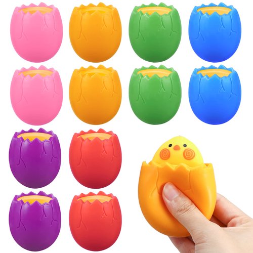 Easter Eggs Squishy Chicks, BILLMOSS 12PCS Easter Basket Stuffers Squeeze Toys for Easter Eggs Hunt, Cute Rubber Decorations Party Favors for Boys, Girls