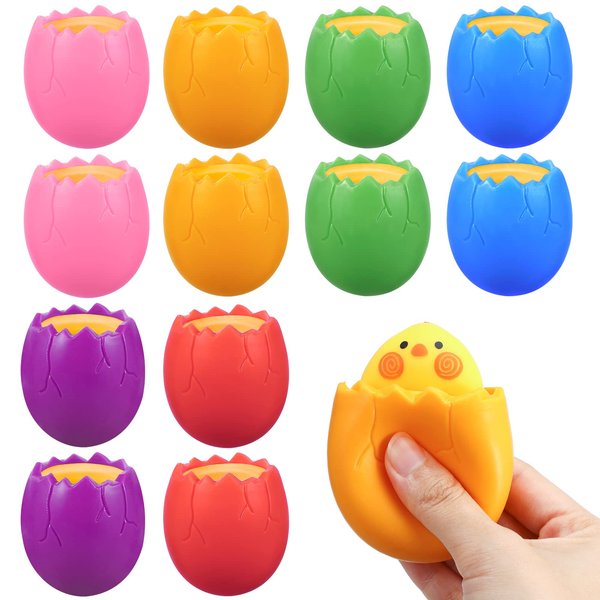 Easter Eggs Squishy Chicks, BILLMOSS 12PCS Easter Basket Stuffers Squeeze Toys for Easter Eggs Hunt, Cute Rubber Decorations Party Favors for Boys, Girls
