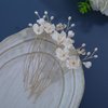 Soulshow 5 Pieces White Flower Bridal Wedding Hair Pins for Women Resilient No Deformation Polymer Clay Flower Hair Pins Pearl Rhinestones Wedding Hair Pieces for Brides