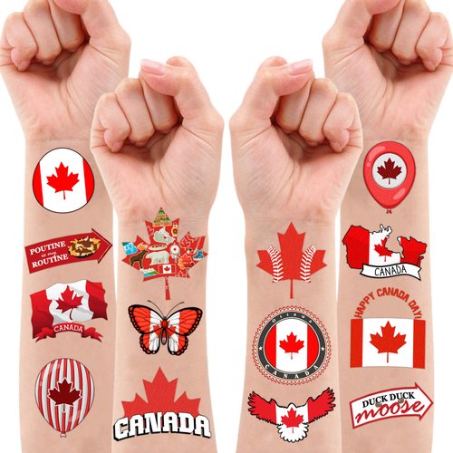 Canada Temporary Tattoos Happy Canada Day Party Decorations Favors Supplies Themed Cute Stickers 10 Sheets 100 PCS Gifts for Baby Girls Boys Class School Carnival