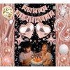 43rd Rose Gold Birthday Party Decorations for Women, Rose Gold Happy Birthday Banner, Fringe Curtains, Heart Foil Balloons, Confetti Balloons, Cake Topper for 43rd Birthday Decorations
