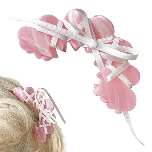 1 Pack Bow Hair Claw Clips, Decorative Claw Clips for Women, Hair Bow Claw Clip Bow Clips For Women Bow Hair Clip Ribbon Bow Hair Accessories for Women and Girls (Pink)