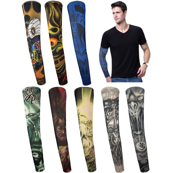 iToolai Temporary Tattoo Sleeves for Men, 8 pcs Set UV Protection Cooling Tattoo Arm Sleeves Slip on(Monster Designs)