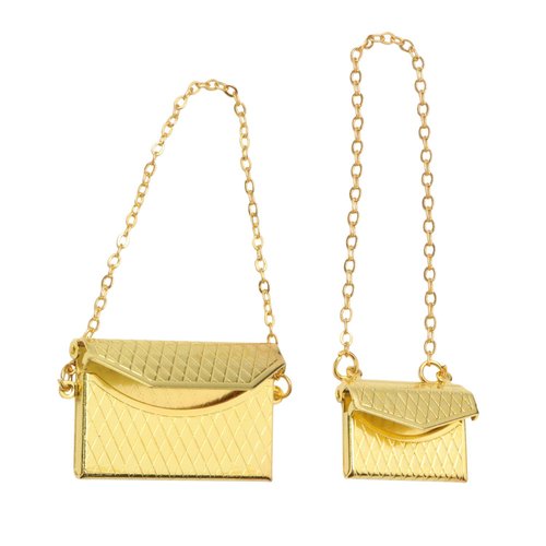 Miniature Handbag 1/12 Scale Purse Fashion Scene Decor S+L Size Dollhouse Accessories Models DIY Gift Mini Scene Decoration Ornaments (Gold)