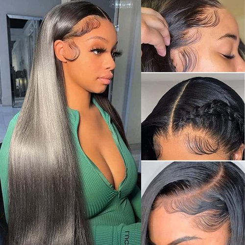 13x4 HD Straight Lace Front Wigs Human Hair For Black Women 180% Density Glueless Lace Front Wigs Human Hair Pre Plucked with Baby Hair Brazilian Virgin Human Hair Transparent Frontal Wigs(26 Inch)