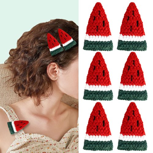 FULYA 6 PCS Watermelon Hair Clip,Knitted Watermelon Hair Clips for Women,Non Slip Fruit Hair Clip...