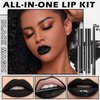 LZXLUKGIR Black Lipstick and Lip Liner Set Lip Kit,3 in 1 Velvet Black Lipstick Halloween Matte Black Liquid Lipstick Lip Gloss with Black Lip Pencil,Hydrating Lip Stain Lip Makeup（Black Magic）