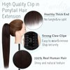 S-noilite Claw Clip Ponytail Extension Human Hair #2 Dark Brown Real Remy Human Hair Ponytail Extension 16inch Long Straight Hair Pony Tails Hair Extensions For Women 105Grams